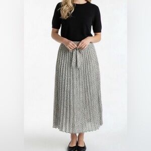 Joie Pleated Midi Skirt Black White Print Tie Waist Size S